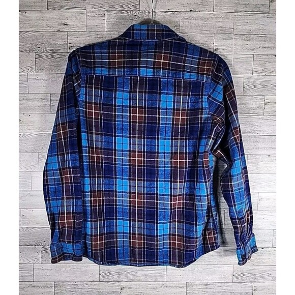LL Bean Women XS Scotch Blue Plaid Flannel Shirt Relaxed Fit Long Sleeve Button - Picture 5 of 7
